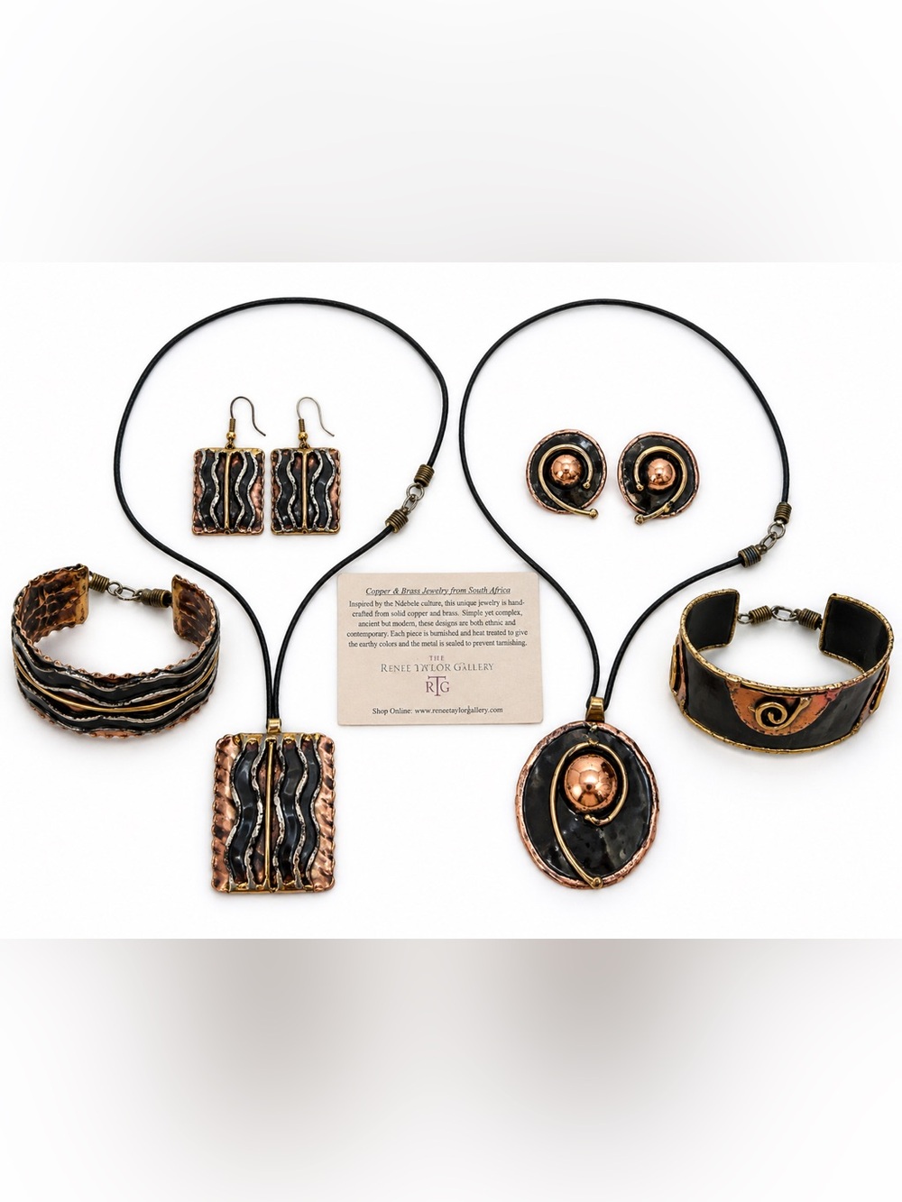 Handcrafted Copper & Black Wave Pendant Necklace and Earring Set